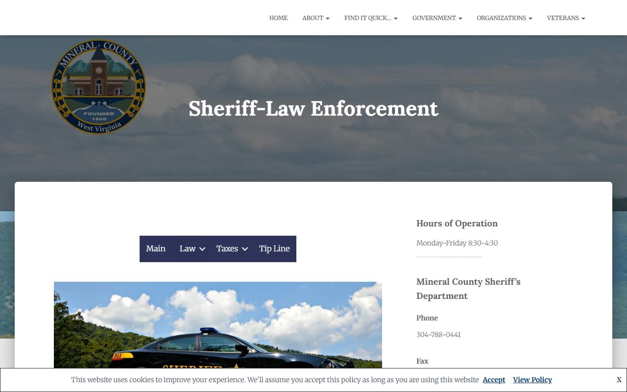 Mineral County sheriff law-enforcement page for inmate records and custody duties